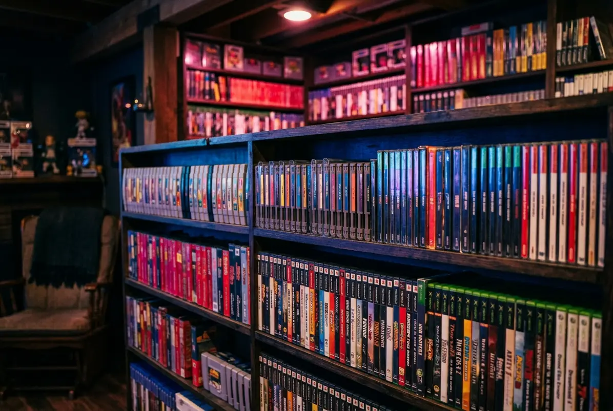 Nintendo's Gold Cartridge Gamble and the Rise of the Pseudo-Physical 2 A shelf this organized is either a shrine or a sickness. Possibly both.