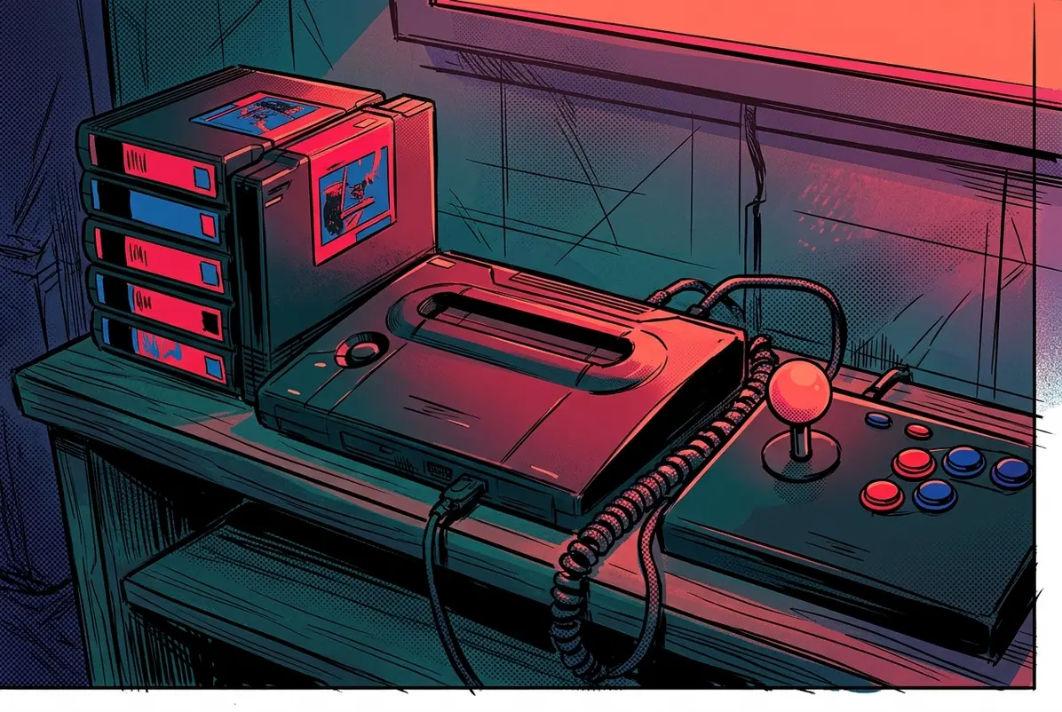 Cartridges, Wax, and Tape Heads: Physical Media's Wild Summer 1 A retro game setup framed as a physical-media ritual.