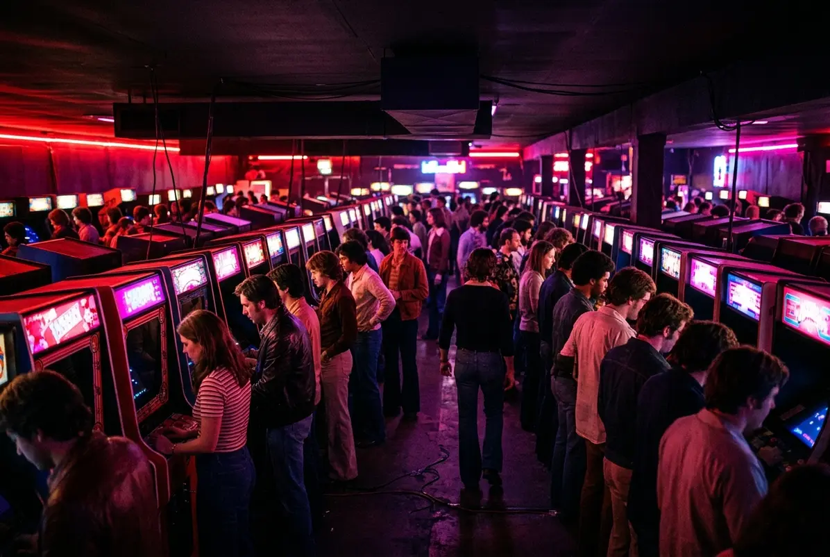 How the Death Race Panic Helped Sell More Cabinets 3 Crowded arcade floor with rows of video game cabinets