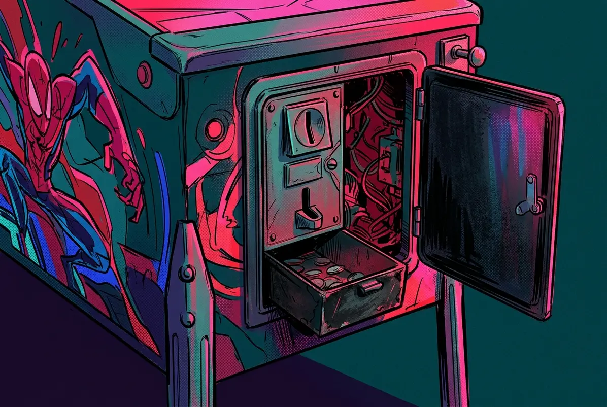 Pinball's Collector Tier Now Reaches $12,999 2 Stylized illustration of an open pinball coin door and internal service compartment