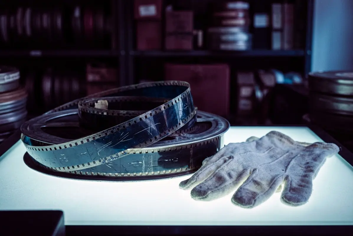 Film elements are handled with gloves before scanning begins.
