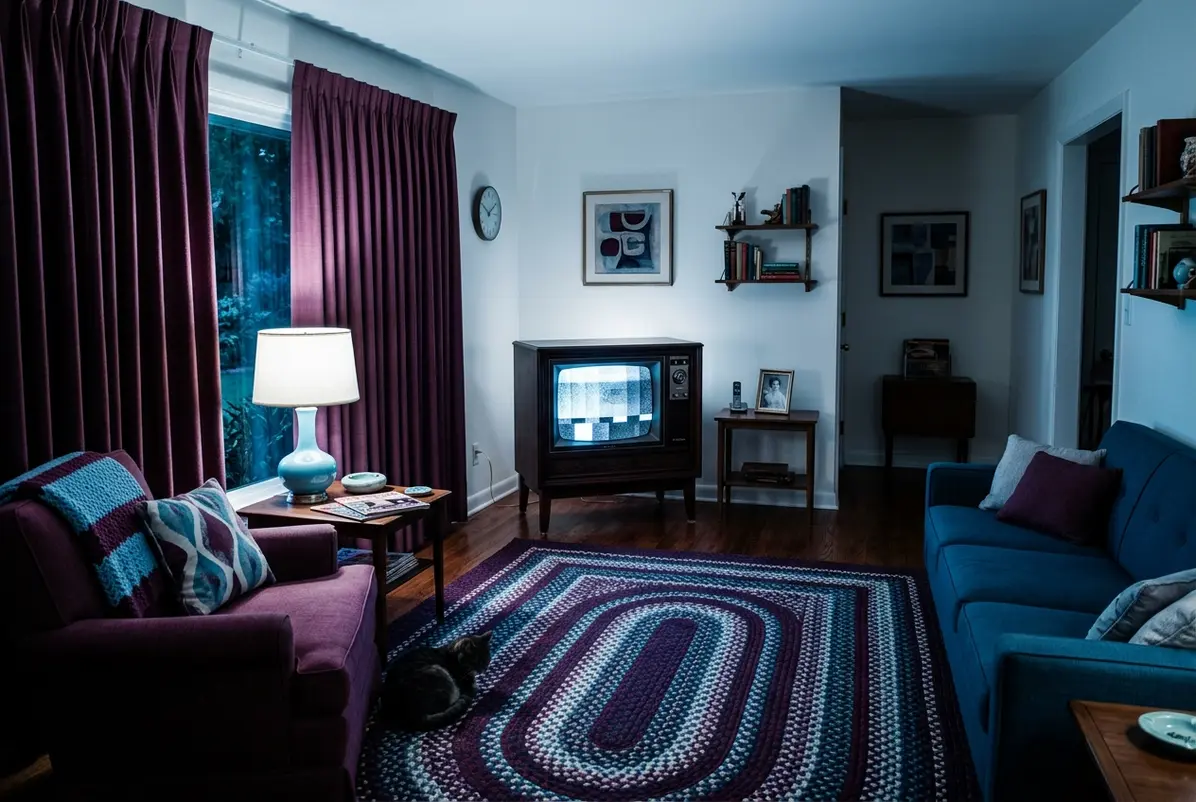 Morning light falls across a wood-cabinet television, the setting for a sponsored cartoon.